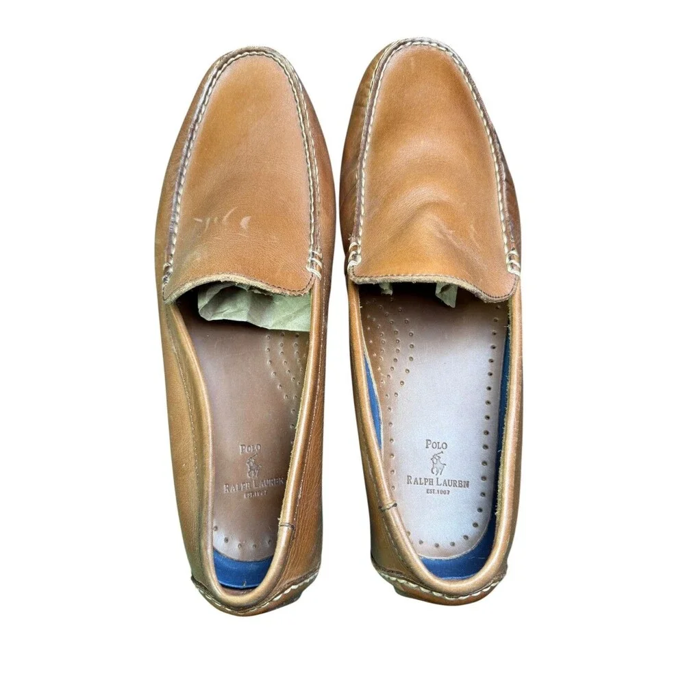 Polo Ralph Lauren Terence Leather Driving Loafers Brown Men's Size 9.5D
